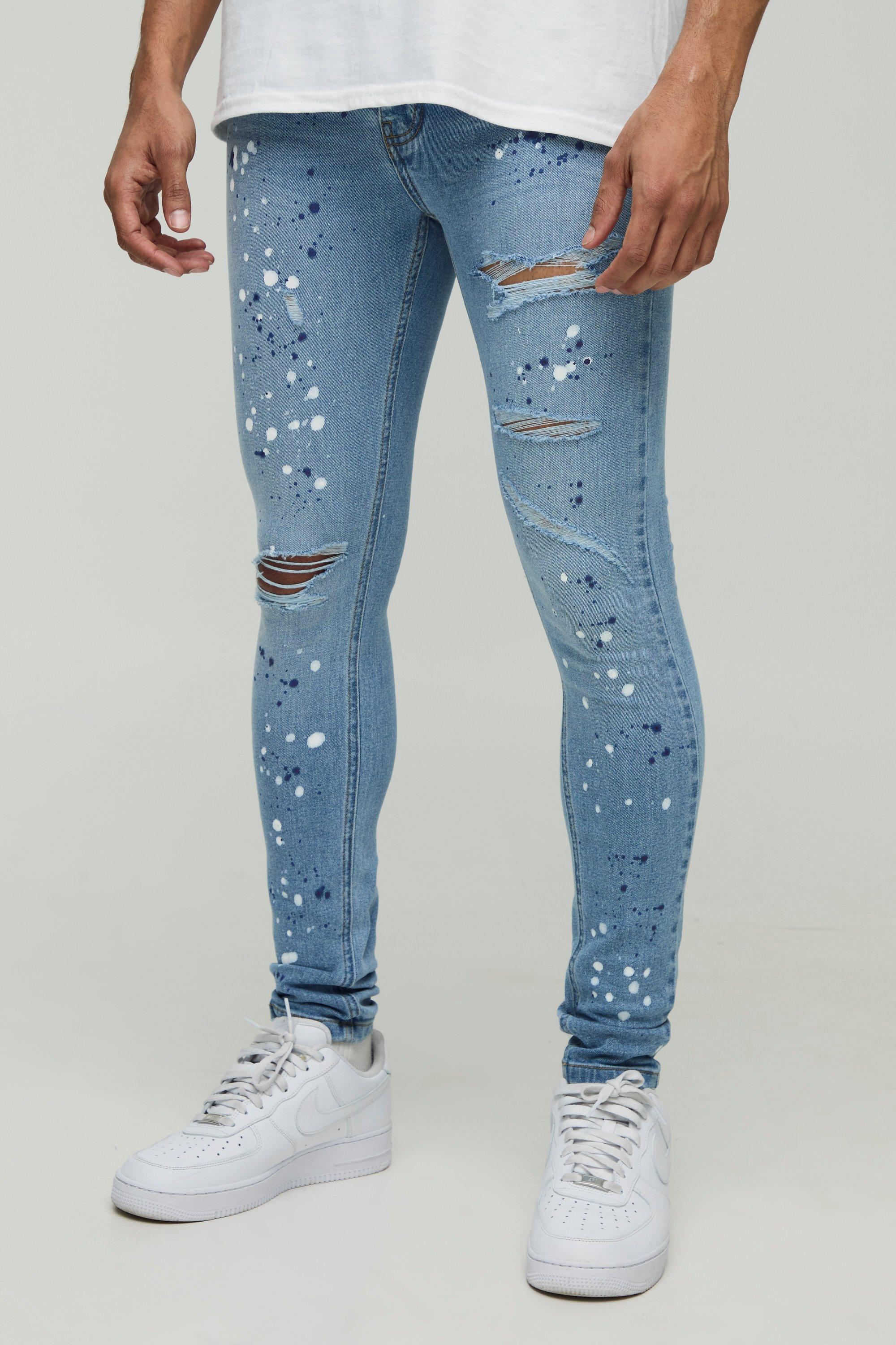 Super Skinny Rip & Repair Paint Splatter Denim Jeans